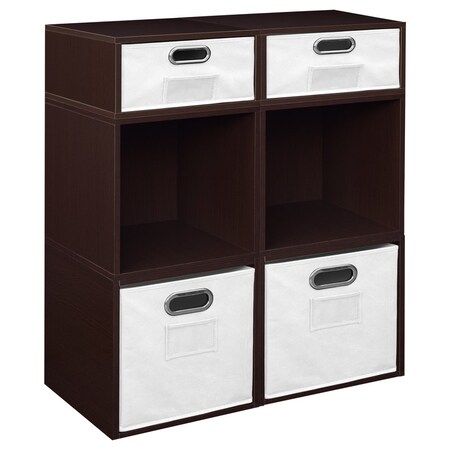 Regency Niche Cubo Storage Organizer Open Bookshelf Set- 4 Full Cubes/2 Half Cubes with Foldable Storage Bins- Truffle/White PC4F2HTF-2F2HWH